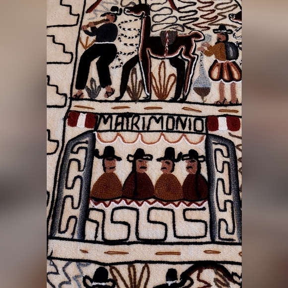Vintage Folk Art Handmade Embroidered Peruvian Woven Tapestry Art - Pre- loved - Picture 4 of 12